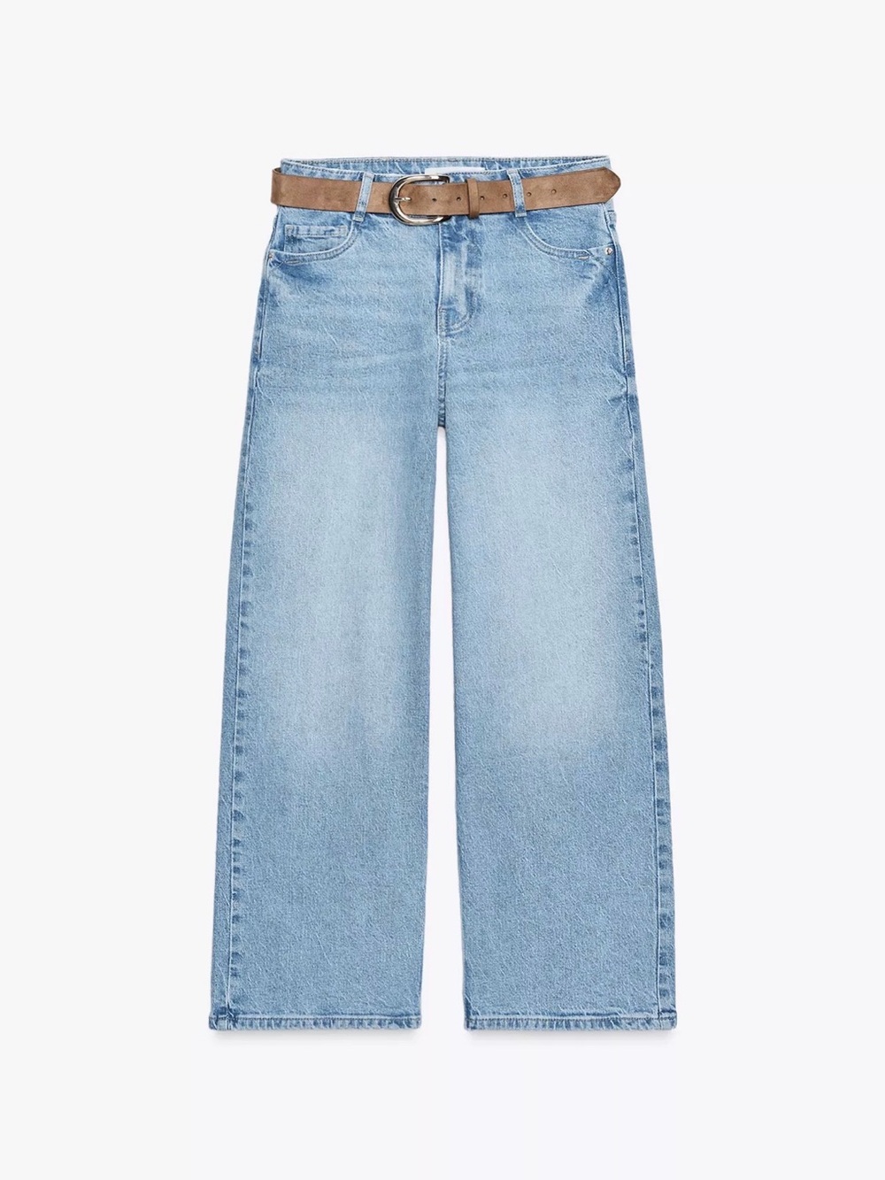 Zara Light Blue Wide-Leg Jeans with Brown Belt